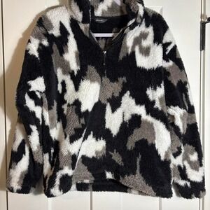 Eddie Bauer Black, White, & Grey Print Fleece 1/4 Zip Pullover Size Small
